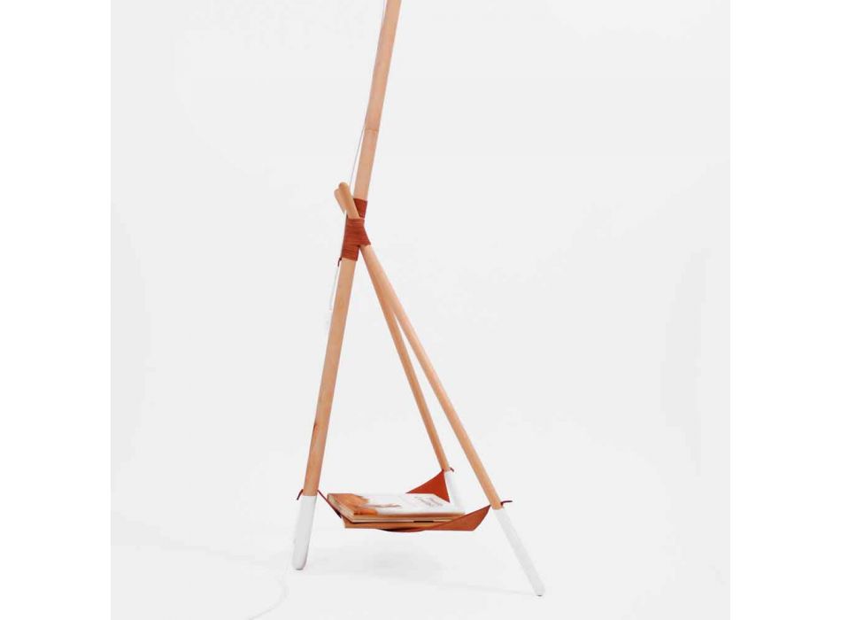 Lampadaire design en bois de hêtre et métal laqué - Avetta Viadurini