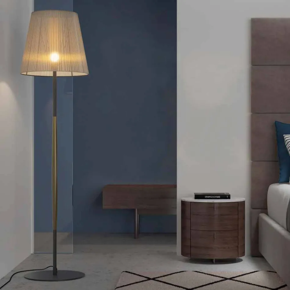 Lampadaire design en métal, bois et organza Made in Italy - Boom Viadurini