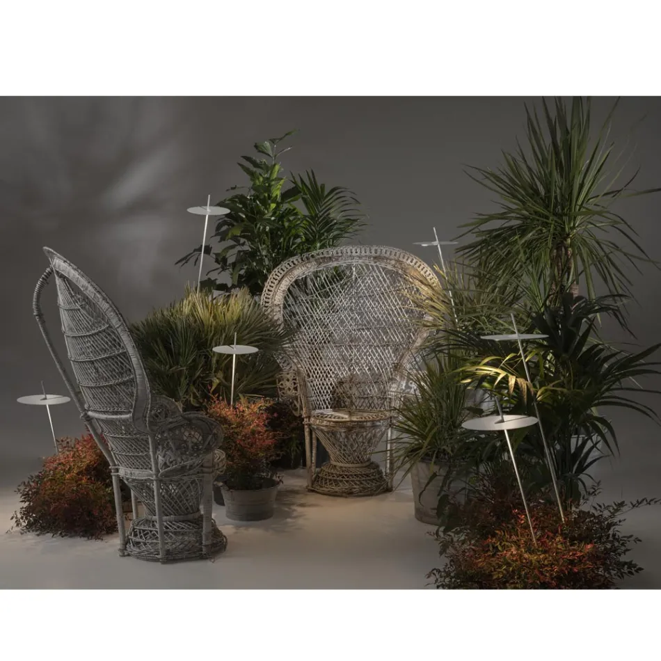 Lampadaire de Jardin Design Aluminium Blanc avec Feuille de Nénuphar - Cipriam Viadurini