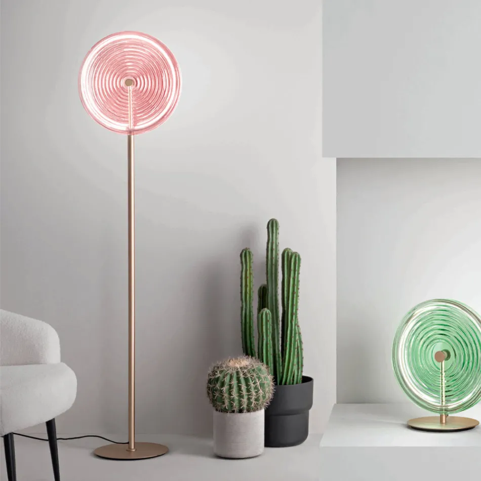 Lampadaire en Métal et Verre Décoré de Lignes Concentriques - Hackberry Viadurini