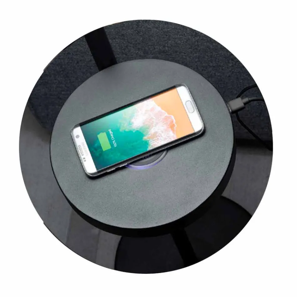 Lampadaire en métal noir et rotin avec étagère Made in Italy - Livia Viadurini