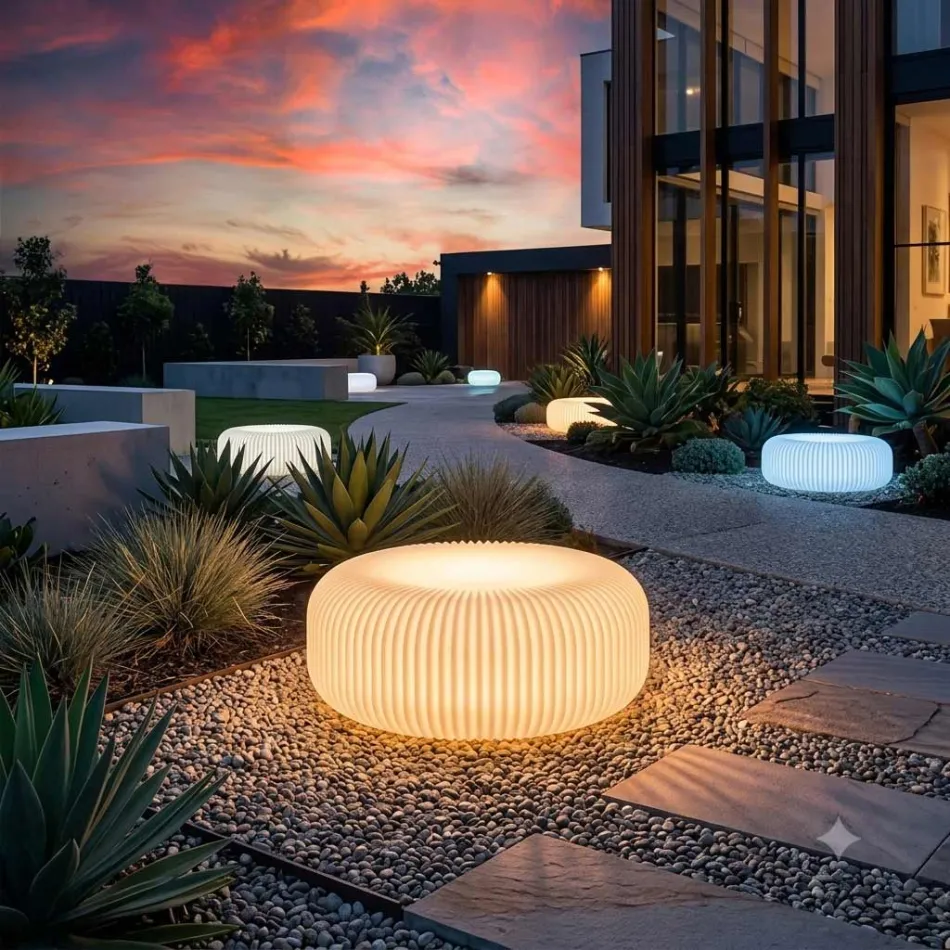 Lampadaire d'extérieur en polyéthylène albâtre fabriqué en Italie - Disco Viadurini