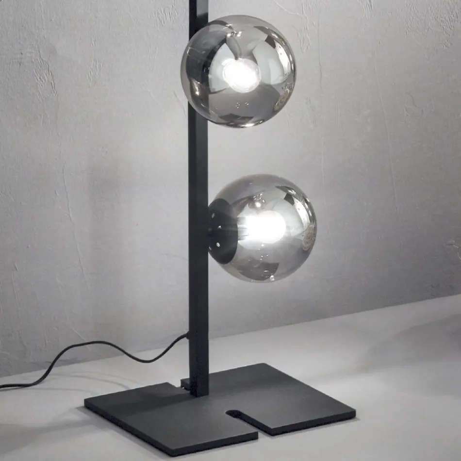 Lampadaire Moderne en Métal Noir ou Or et Verre Soufflé - Birga Viadurini