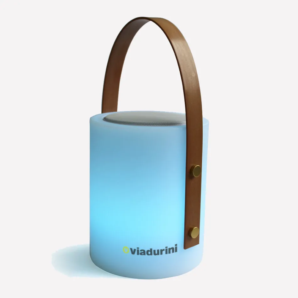 Lampe design portable pour l'extérieur avec LED multicolores, haut-parleur Bluetooth et télécommande (IP44) Viadurini