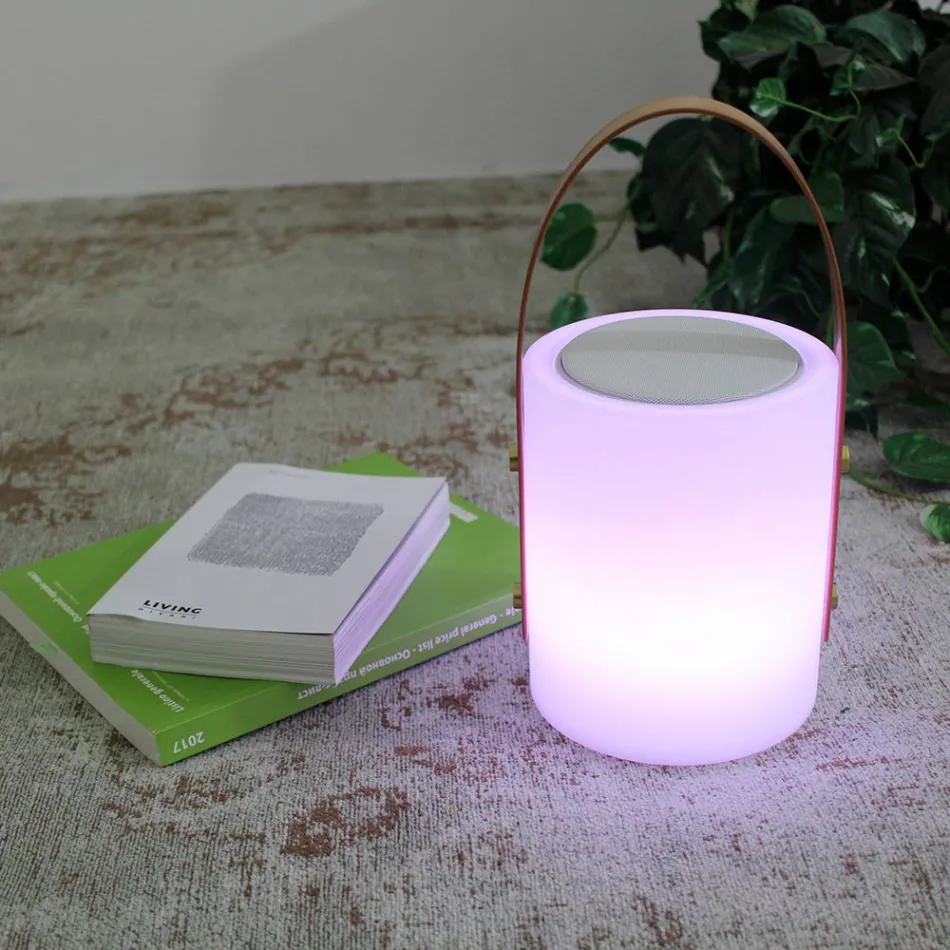 Lampe design portable pour l'extérieur avec LED multicolores, haut-parleur Bluetooth et télécommande (IP44) Viadurini