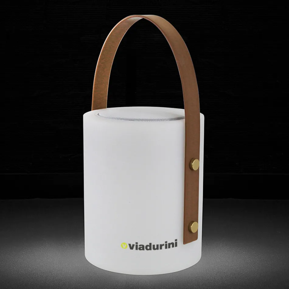 Lampe design portable pour l'extérieur avec LED multicolores, haut-parleur Bluetooth et télécommande (IP44) Viadurini