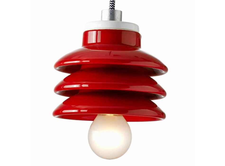 Lampe à suspension design en céramique rouge fabriquée en Italie, Asie Viadurini