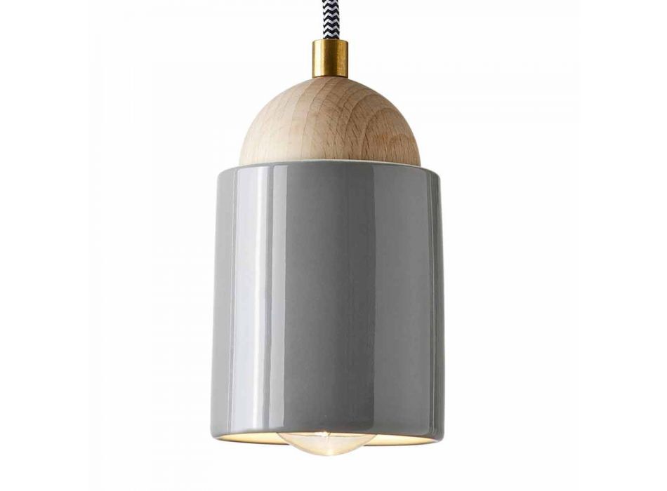 Lampe à suspension en bois et céramique fabriquée en Italie, Asie Viadurini