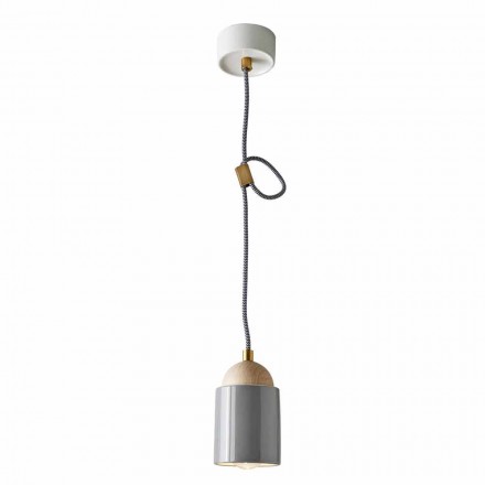 Lampe à suspension en bois et céramique fabriquée en Italie, Asie Viadurini