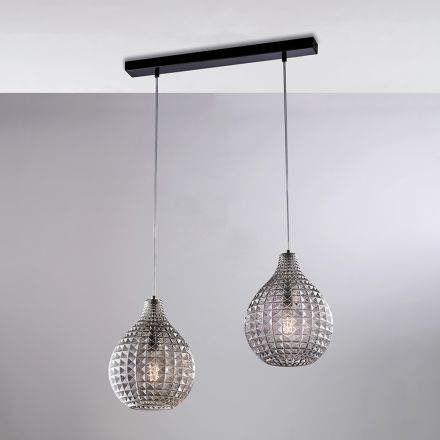 Lampe design Atlas en verre et métal avec pendentifs en cristal Viadurini