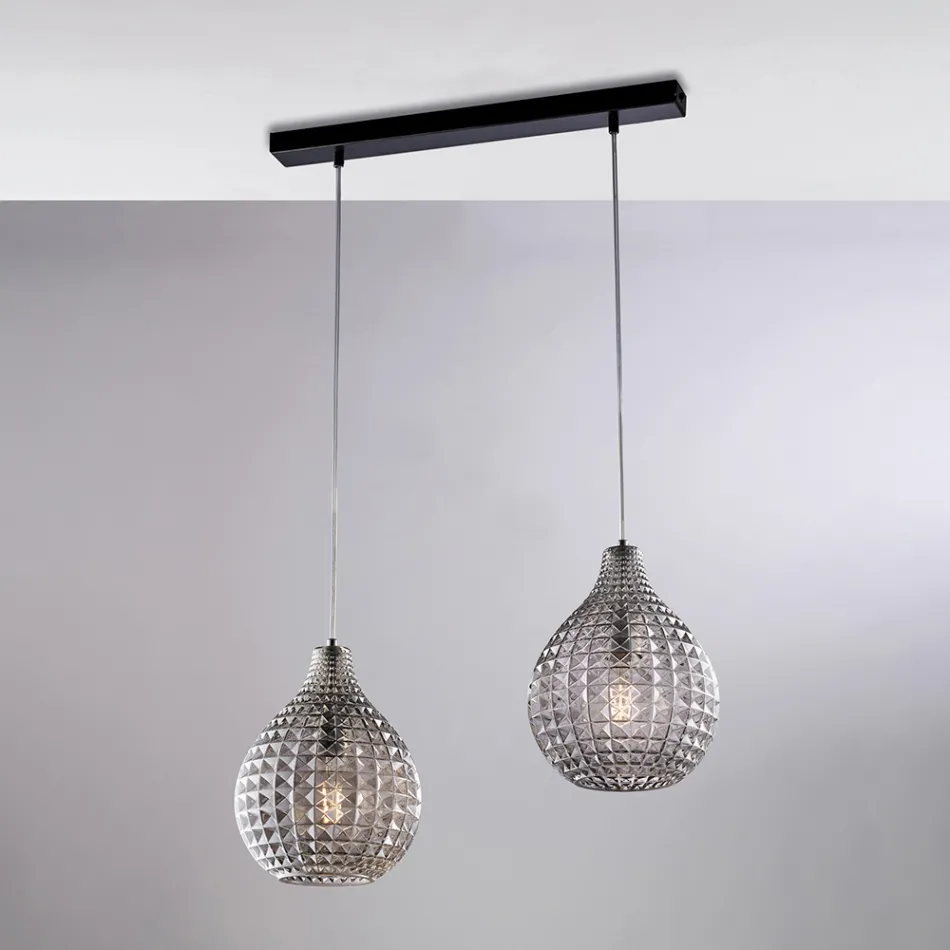 Lampe design Atlas en verre et métal avec pendentifs en cristal Viadurini