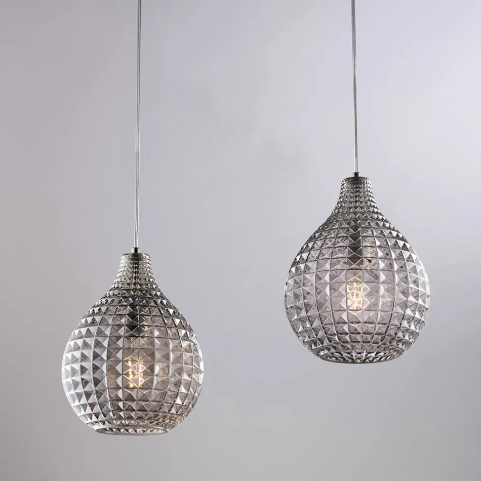 Lampe design Atlas en verre et métal avec pendentifs en cristal Viadurini