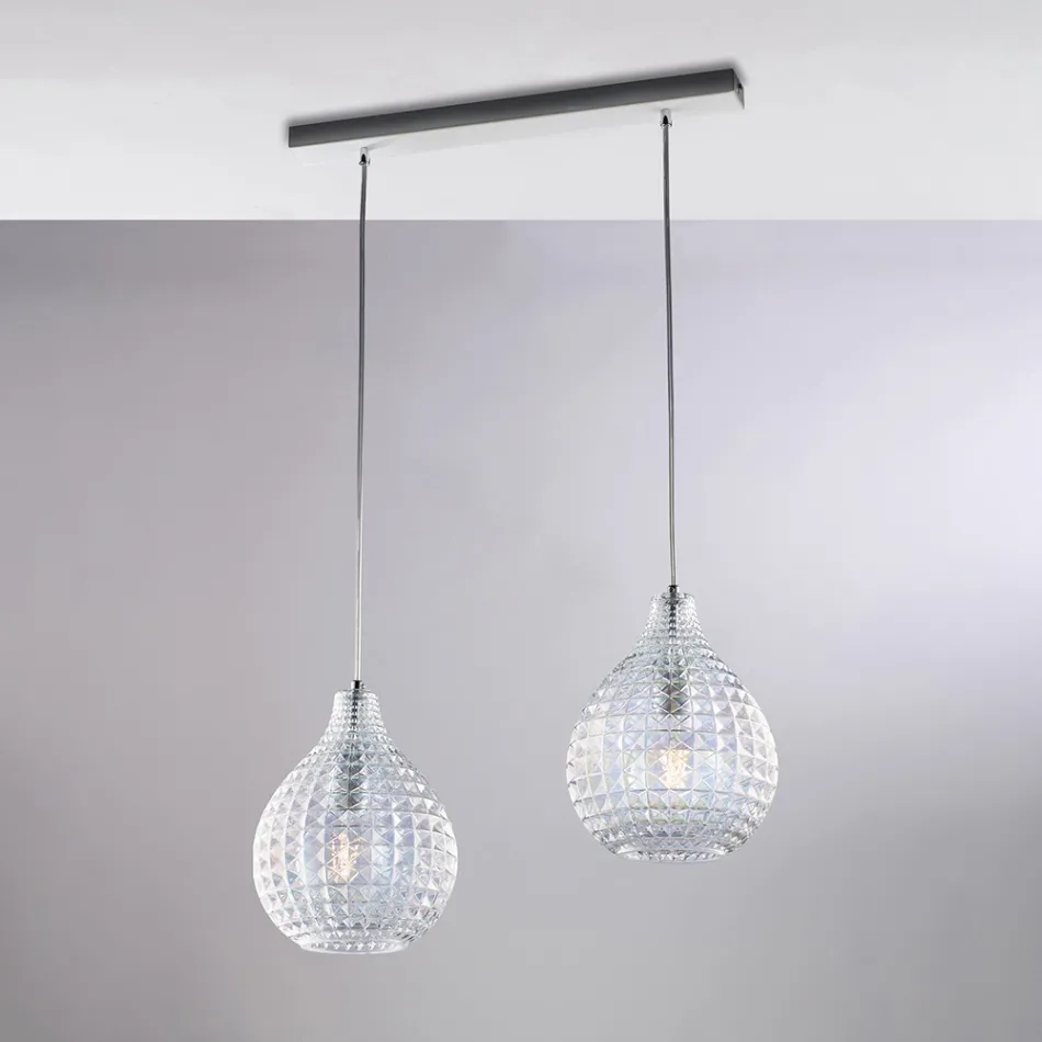 Lampe design Atlas en verre et métal avec pendentifs en cristal Viadurini