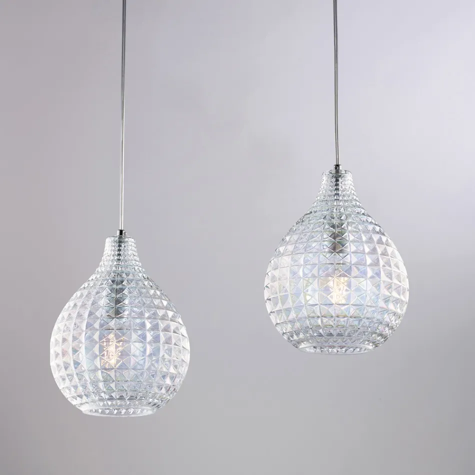 Lampe design Atlas en verre et métal avec pendentifs en cristal Viadurini