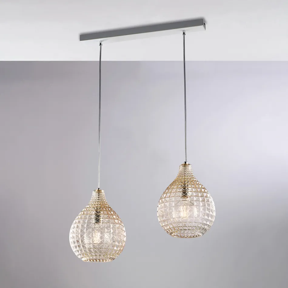 Lampe design Atlas en verre et métal avec pendentifs en cristal Viadurini