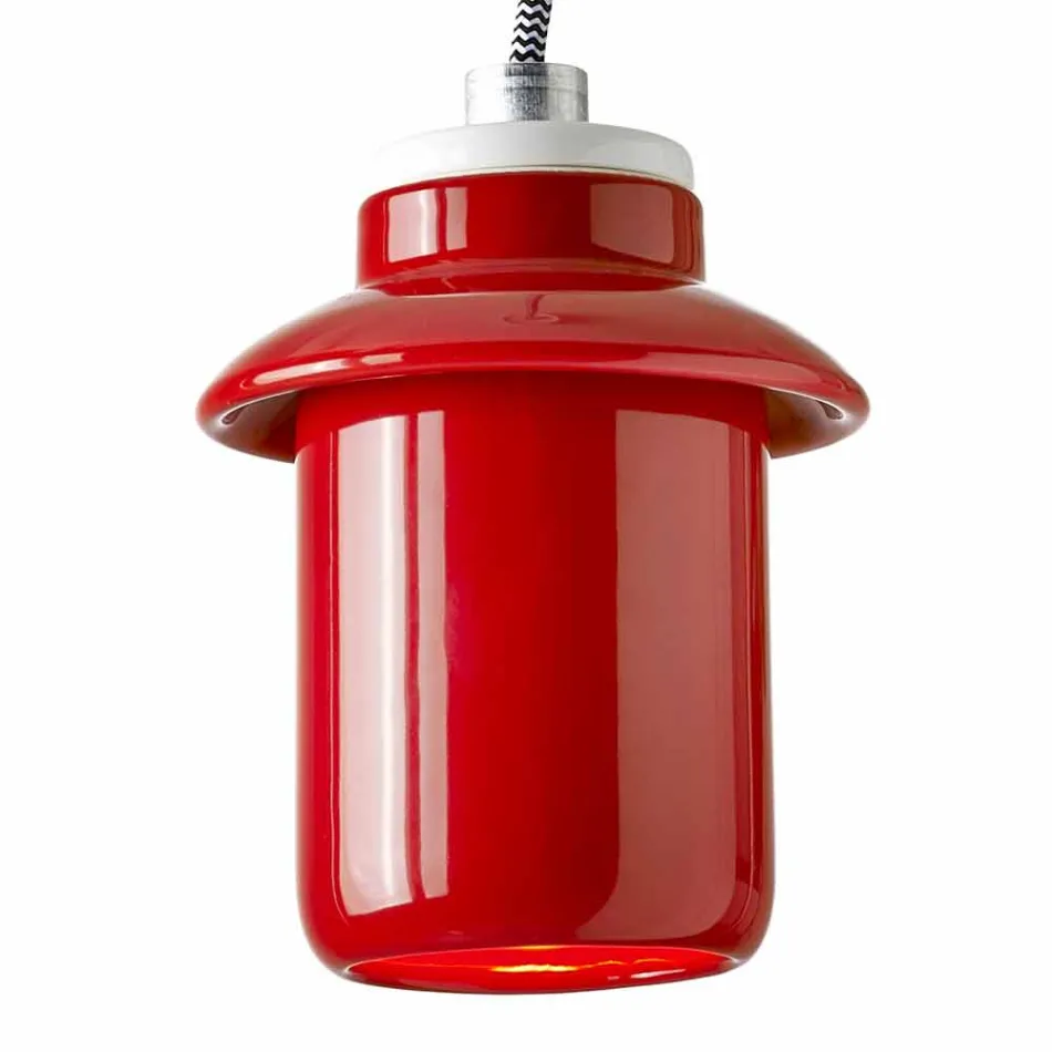 Lampe design suspendue en céramique rouge fabriqué en Italie, Asie Viadurini