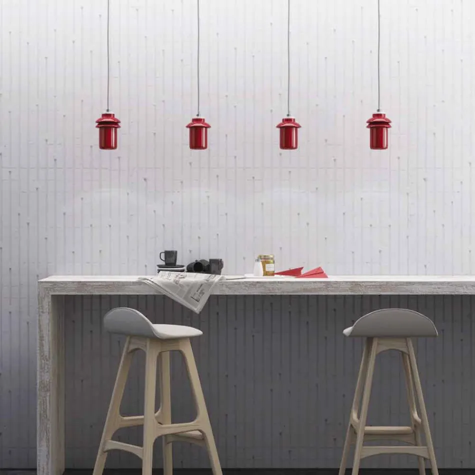 Lampe design suspendue en céramique rouge fabriqué en Italie, Asie Viadurini
