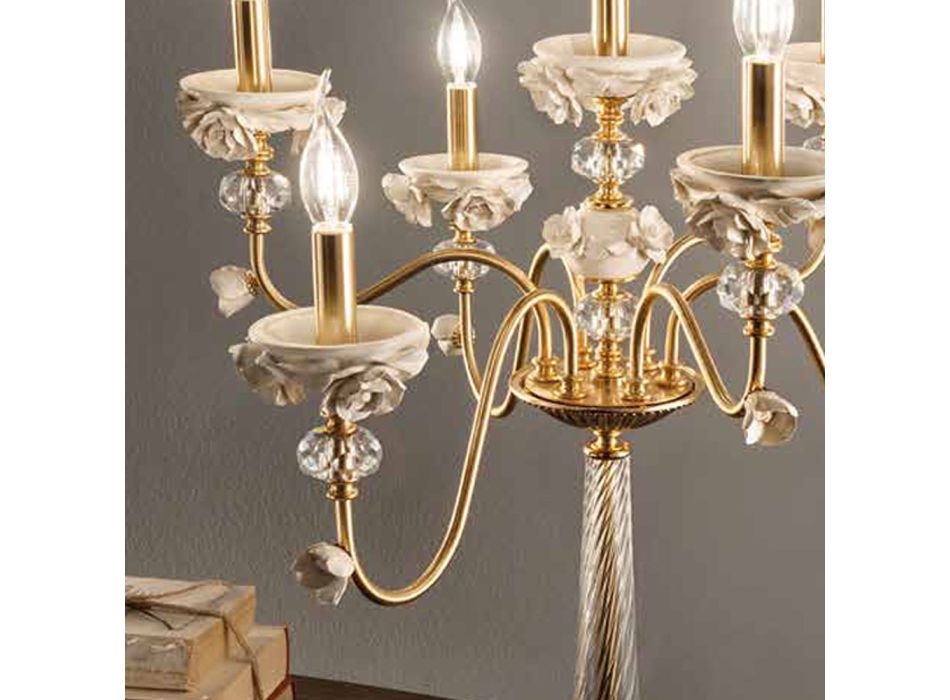 Flambeaux Lampe Classique 7 Lumières en Porcelaine et Verre Soufflé - Eteria Viadurini