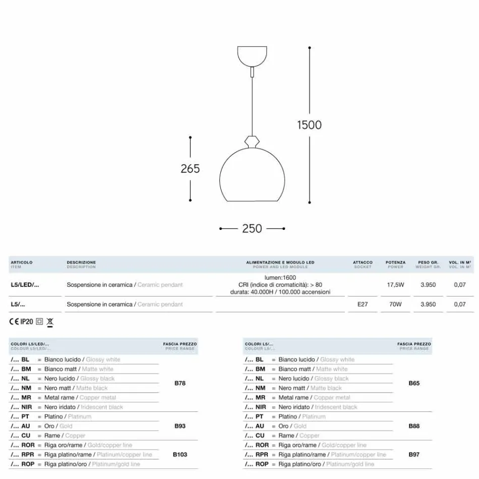 La lampe brille céramique Aldo Bernardi, avec une rosette sortie. Viadurini