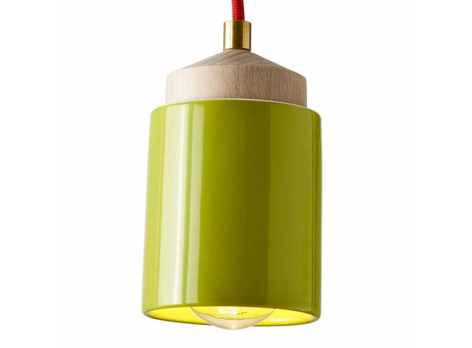 Lampe en bois de hêtre et céramique suspendue fabriqué en Italie, Asie Viadurini
