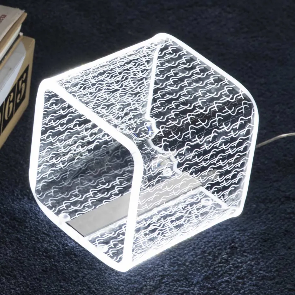 Lampe Led Décor Laser Cristal Acrylique Transparent - Robiola Viadurini