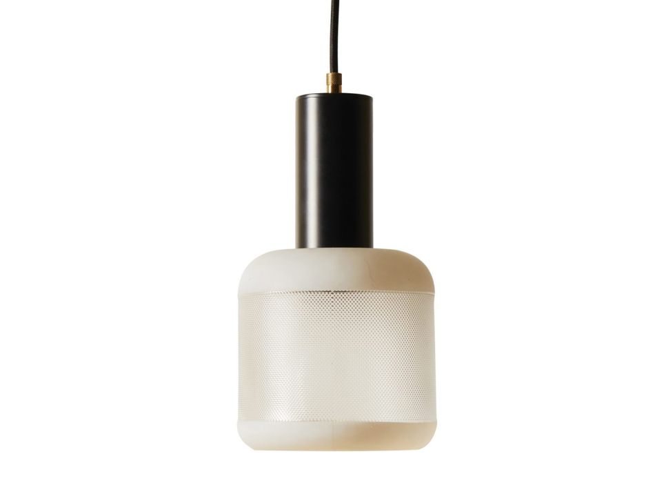 Lampe LED à Suspension en Aluminium Noir et Verre Blanc Made in Italy - Zelo Viadurini