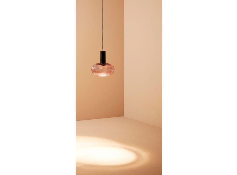 Lampe LED à Suspension en Aluminium Noir et Verre Rose Made in Italy - Illumino Viadurini