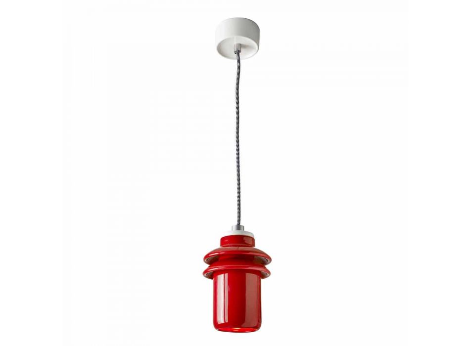 Lampe à suspension moderne en céramique rouge fabriquée en Italie, Asie Viadurini