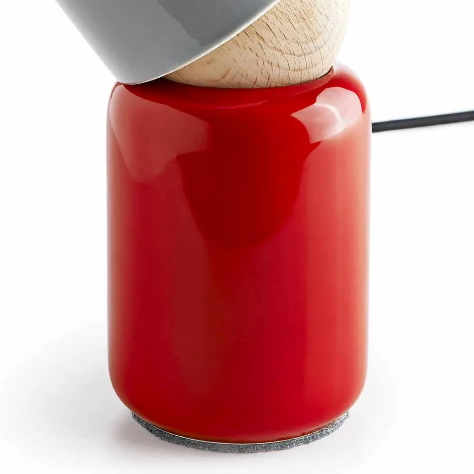 Lampe de table moderne en céramique et bois de hêtre fabriqué en Italie, Asie Viadurini