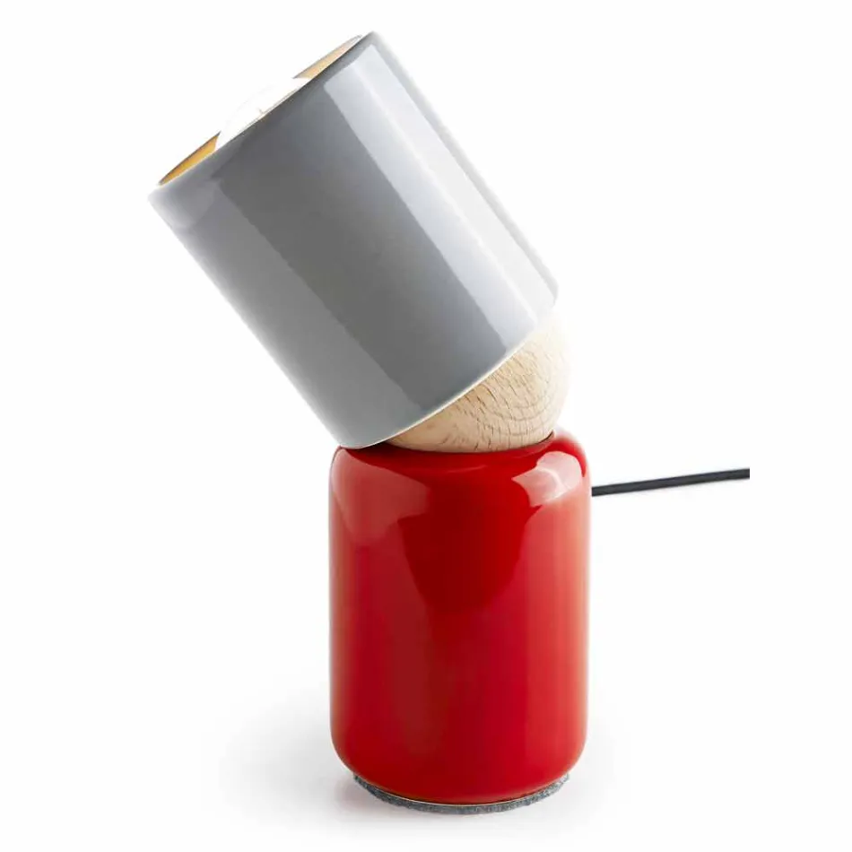 Lampe de table moderne en céramique et bois de hêtre fabriqué en Italie, Asie Viadurini