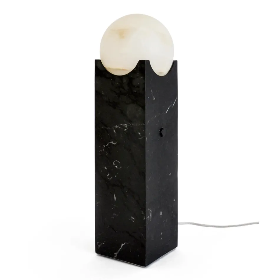 Lampe rectangulaire avec sphère blanche et base en marbre fabriquée en Italie - Koshi Viadurini