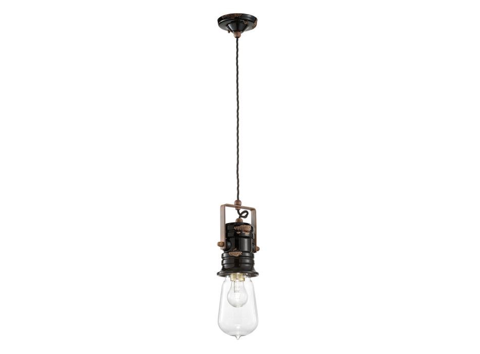 Lampe à Suspension Design Industriel en Fer, Verre et Céramique - Urbain Viadurini