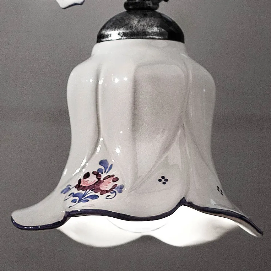 Lampe à Suspension en Métal et Céramique Décorée à la Main avec Rose - Pise Viadurini