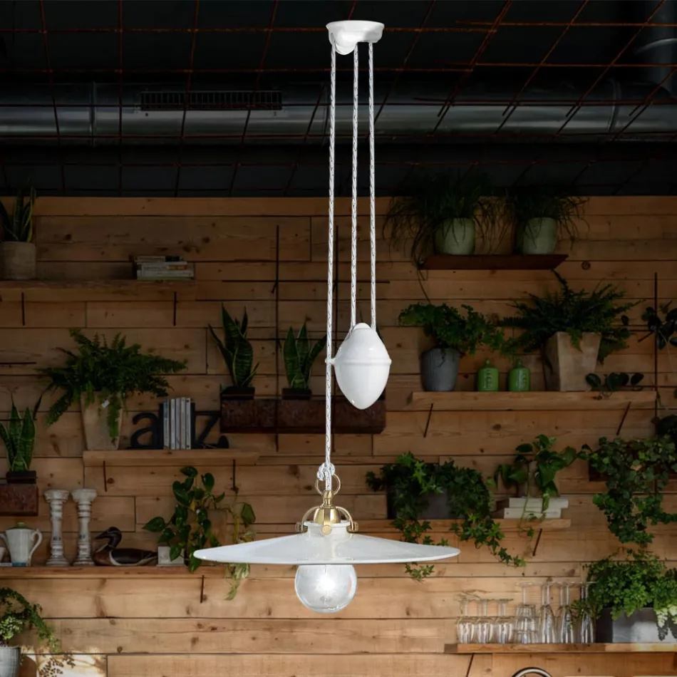 Lampe à Suspension Ups and Down en Fer et Céramique Brillante 2 Tailles - Asti Viadurini