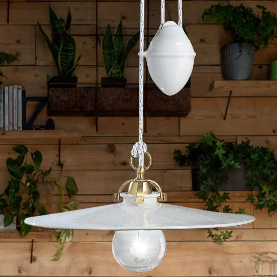 Lampe à Suspension Ups and Down en Fer et Céramique Brillante 2 Tailles - Asti Viadurini