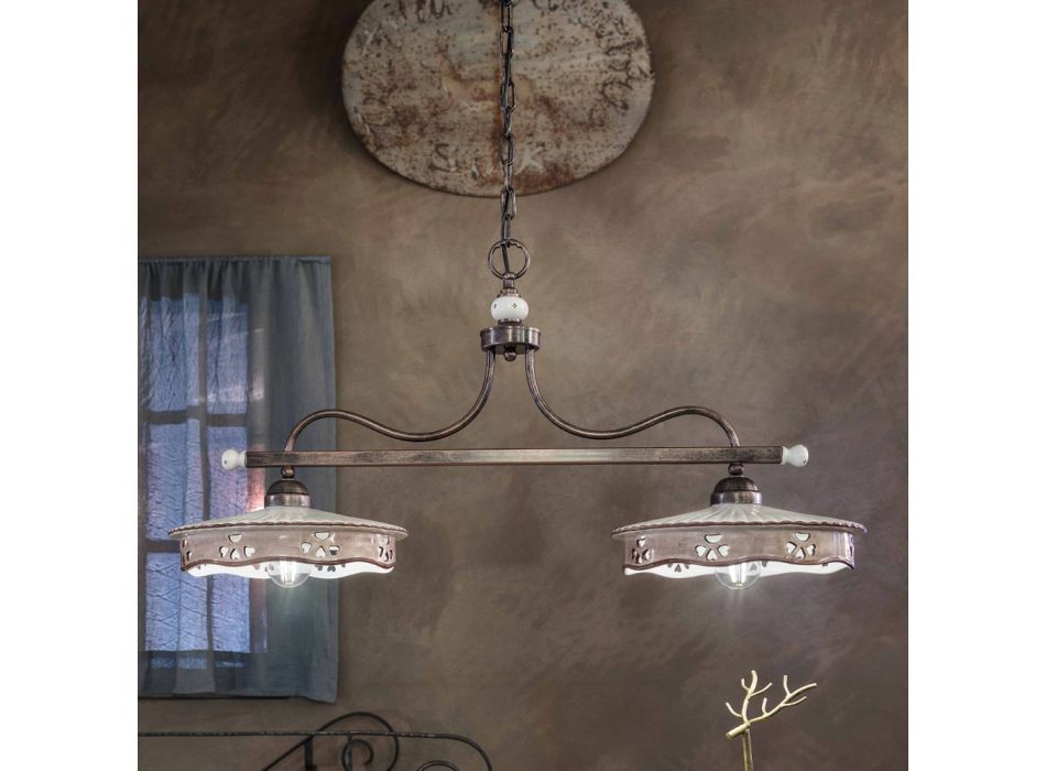 Lampe à suspension vintage 2 lumières en céramique de fer faite à la main - Alessandria Viadurini
