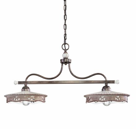 Lampe à suspension vintage 2 lumières en céramique de fer faite à la main - Alessandria Viadurini
