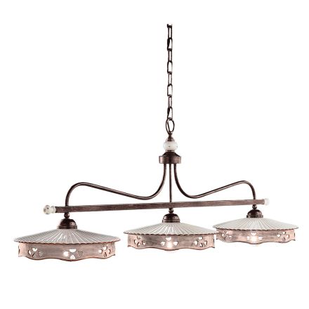 Suspension 3 Lumières Vintage Céramique et Fer Fait Main - Alessandria Viadurini