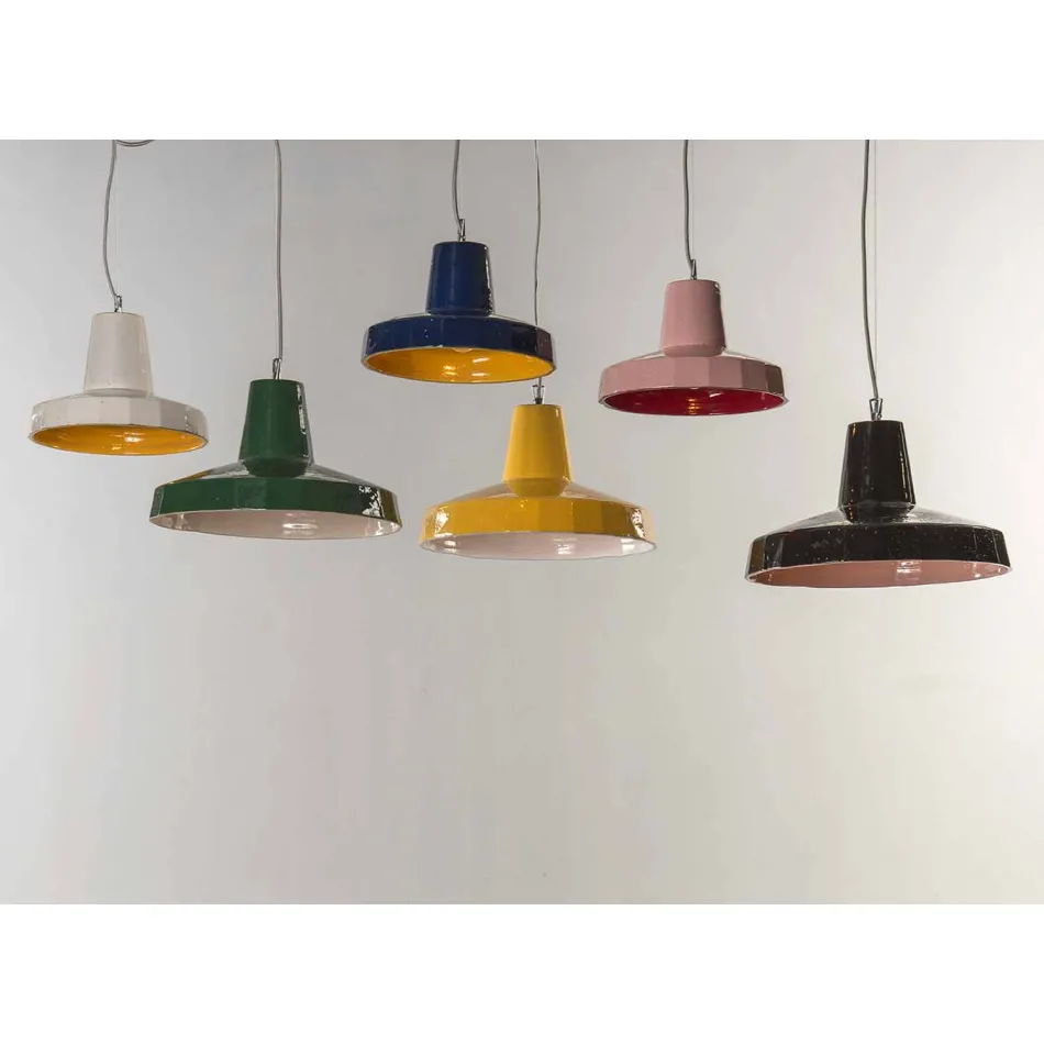 Lampe à suspension de 30 cm en laiton et majolique de Toscane, Rossi Toscot Viadurini