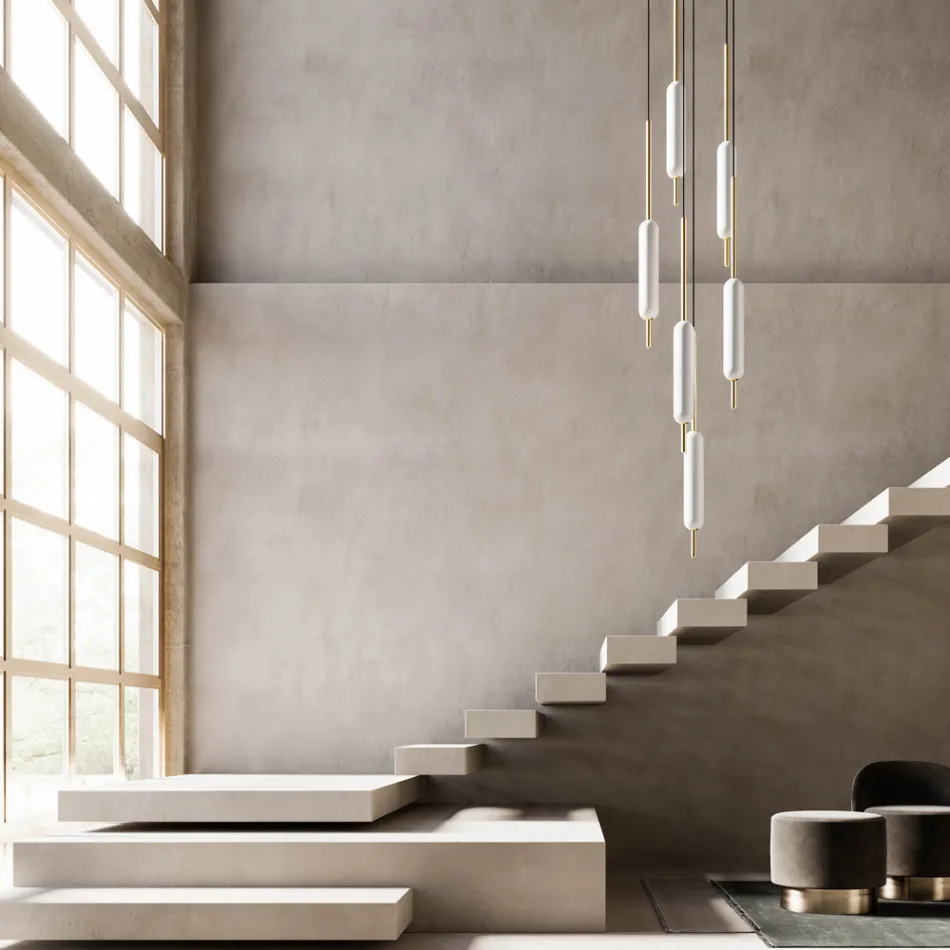 Lampe Suspendue avec 1, 3 ou 6 Lumières en Laiton Design Moderne - Typha par Il Fanale Viadurini