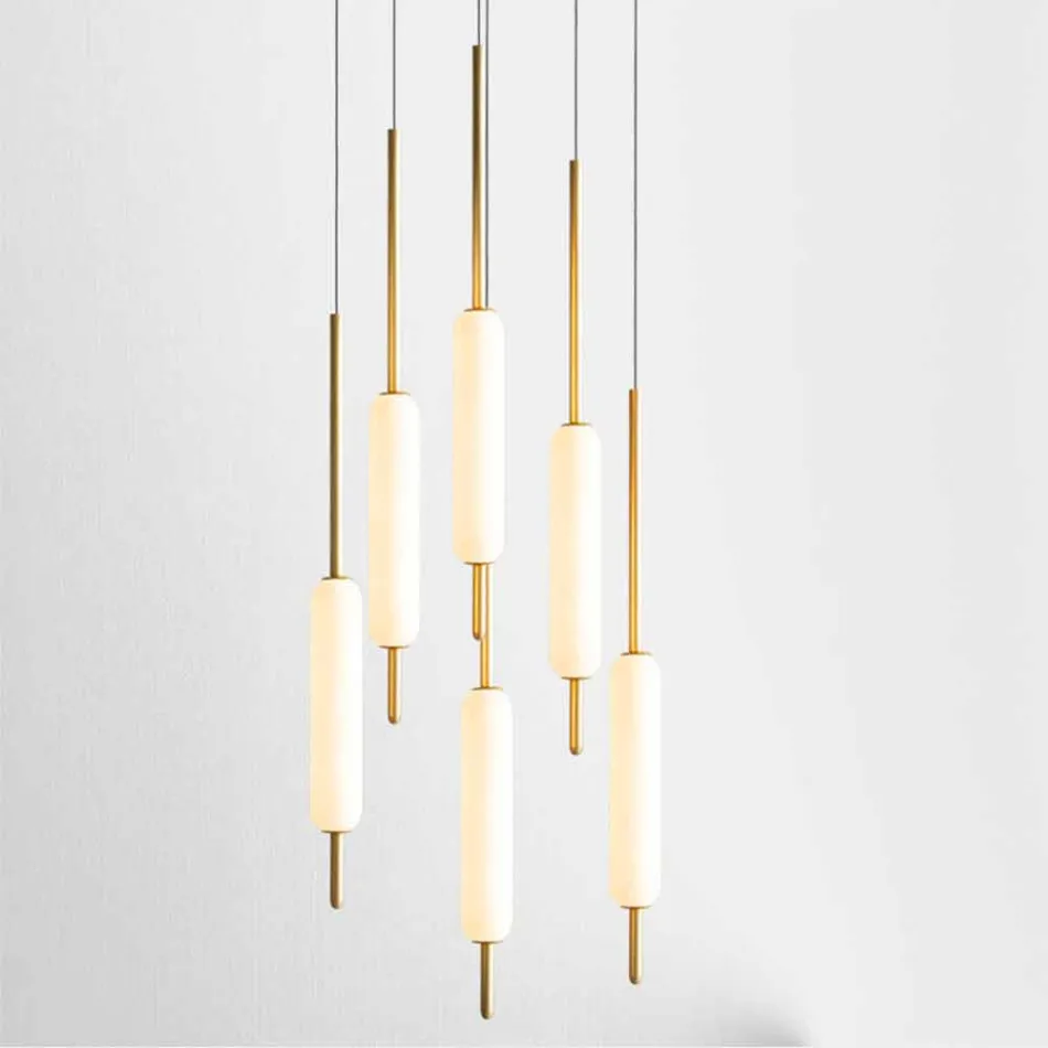 Lampe Suspendue avec 1, 3 ou 6 Lumières en Laiton Design Moderne - Typha par Il Fanale Viadurini