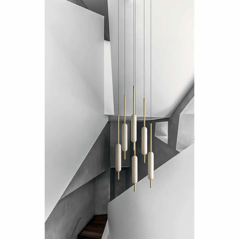 Lampe Suspendue avec 1, 3 ou 6 Lumières en Laiton Design Moderne - Typha par Il Fanale Viadurini