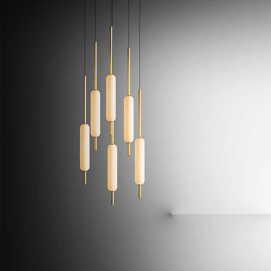Lampe Suspendue avec 1, 3 ou 6 Lumières en Laiton Design Moderne - Typha par Il Fanale Viadurini