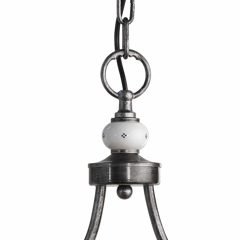 Lampe suspendue à 2 lumières en céramique peinte à la main et design en fer - Asti Viadurini