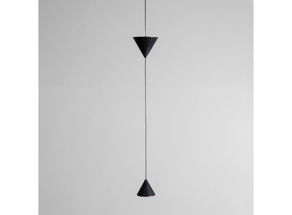 Lampe à fil suspendue en aluminium noir et design à double cône - Mercado Viadurini