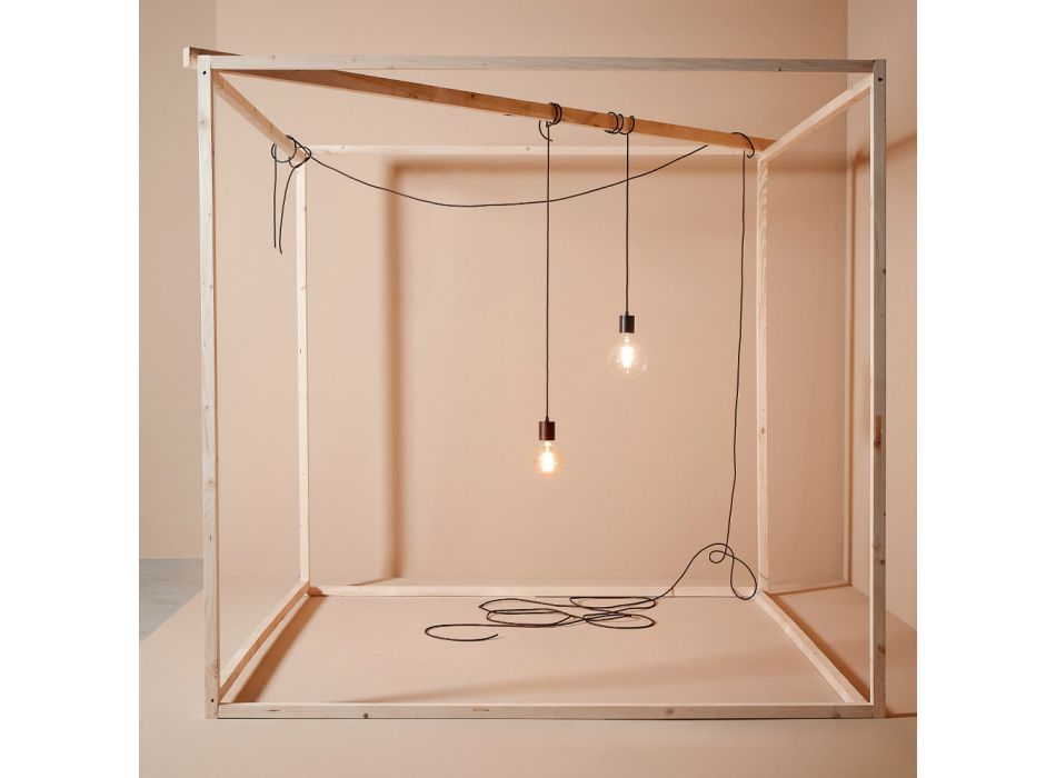 Lampe à suspension artisanale en fer avec câble en coton Made in Italy - Frana Viadurini