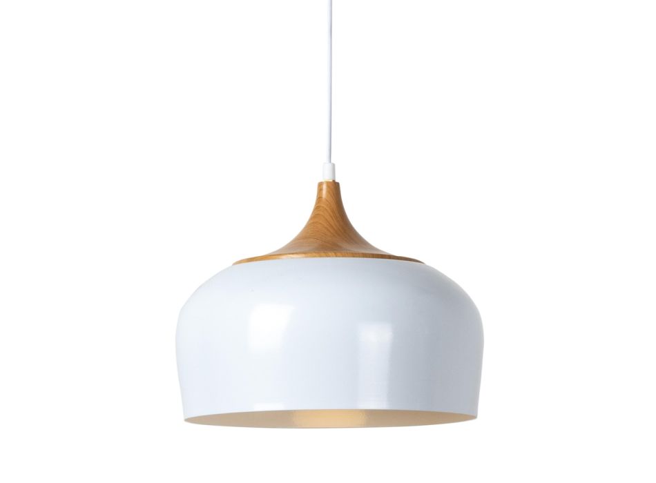 Lampe suspendue avec abat-jour en métal blanc et effet bois - Barbara Viadurini