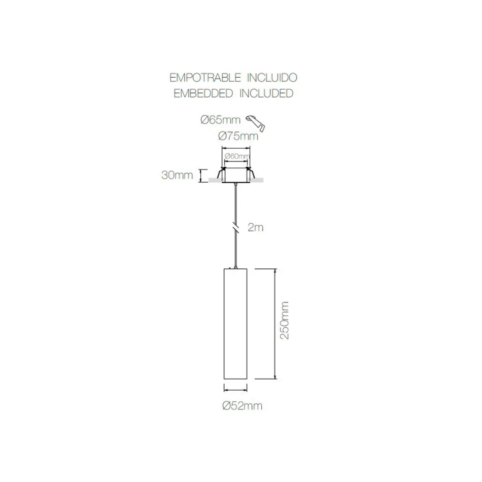 Lampe Encastrable Suspendue en Aluminium Blanc ou Noir, 2 Pièces - Rebolla Viadurini