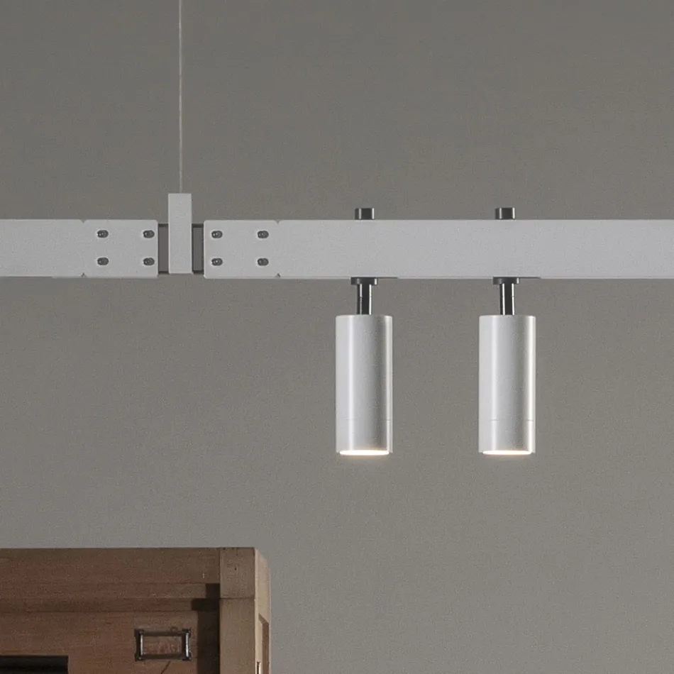 Lampe Suspendue Design Aluminium Blanc avec Sphères de Verre et Spots - Exodus Viadurini
