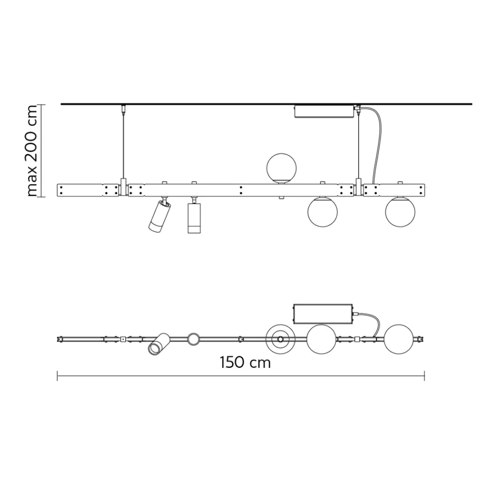 Lampe Suspendue Design Aluminium Blanc avec Sphères de Verre et Spots - Exodus Viadurini